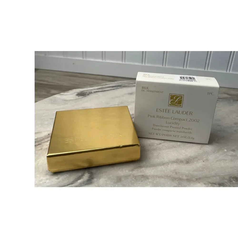 Estee Lauder Pink Ribbon Compact 2002 Powder Gold Crystal Vintage
